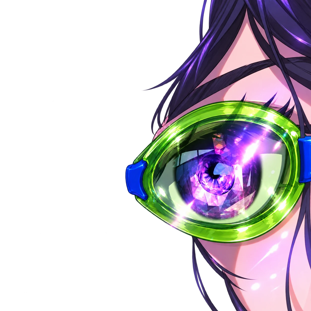 Goggled eye peeking toward the Dexscreener chart
